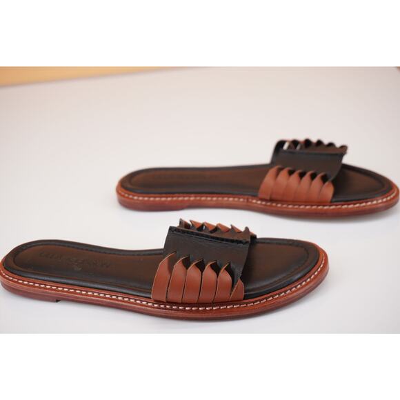 Ulla Johnson Ameya Black Brown Twisted Leather Slide Sandal 37 New Flat $420 - Picture 5 of 12
